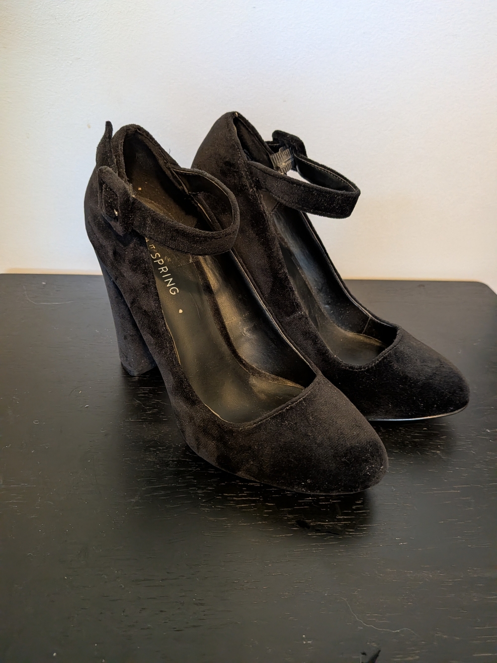 Call It Spring Black Velvet Mary Jane Block Heels